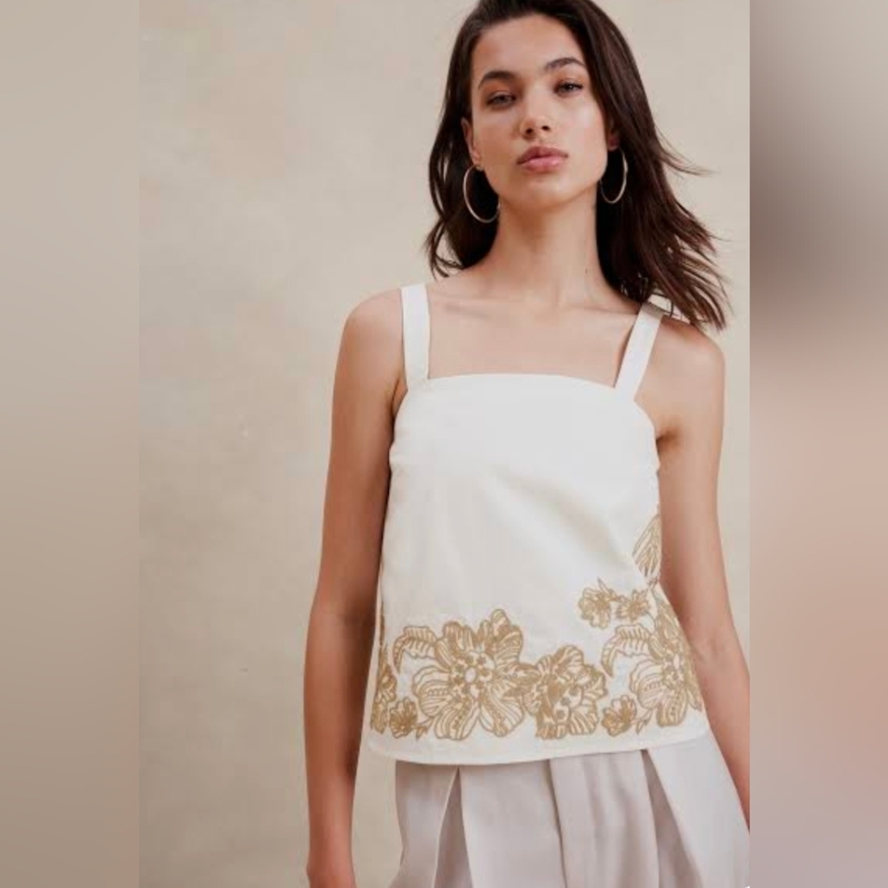 Banana Republic OffWhite Camisole with Gold Floral Design XL
